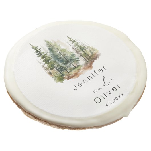 Minimalist elegant forest rustic wedding sugar cookie (Angled)