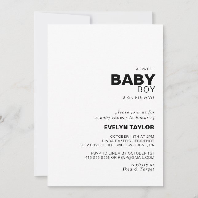 Minimalist Elegant Formal Baby Boy shower Invitation (Front)