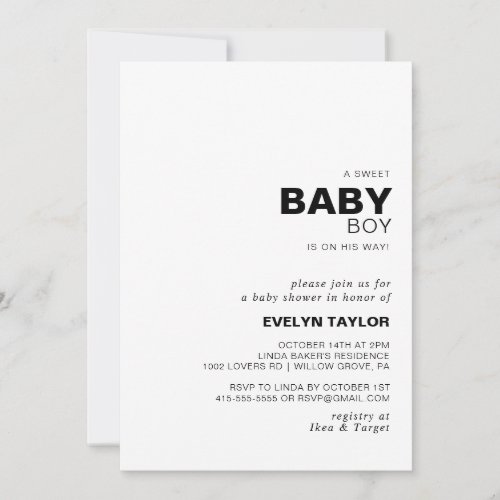 Minimalist Elegant Formal Baby Boy shower Invitation