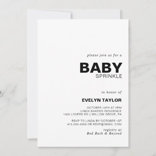 Minimalist Elegant Formal Baby Sprinkle   Invitation