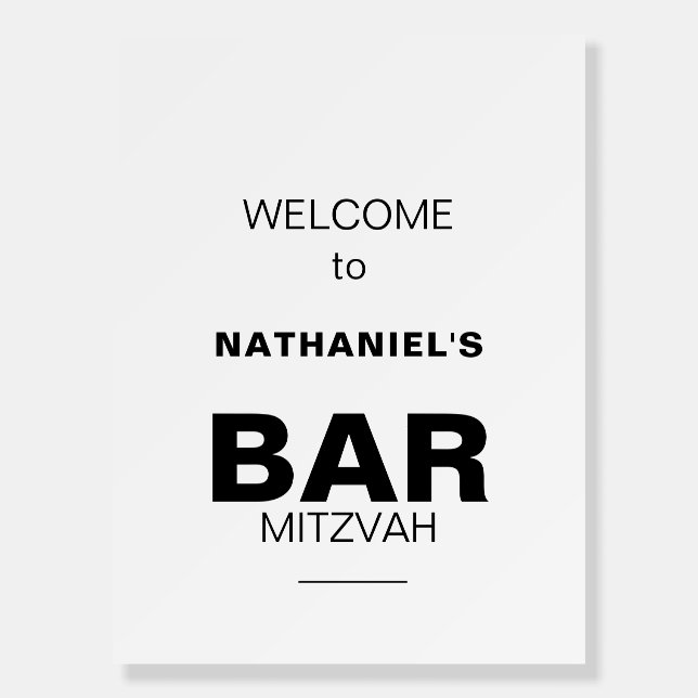 Minimalist Elegant Formal Bar Mitzvah Welcome Foam Board (Front)