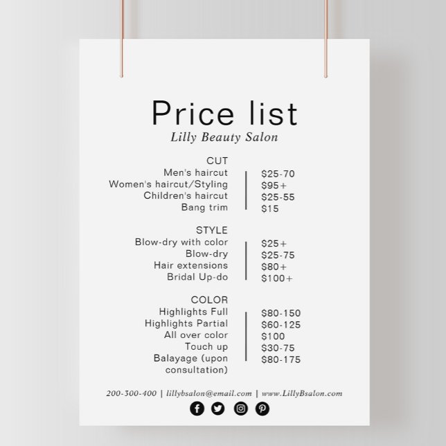 Minimalist Elegant Formal Beauty Salon Price List (Creator Uploaded)