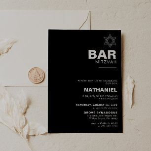 Minimalist Elegant Formal Black Bar Mitzvah Invitation