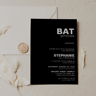 Minimalist Elegant Formal Black Bat Mitzvah Invitation