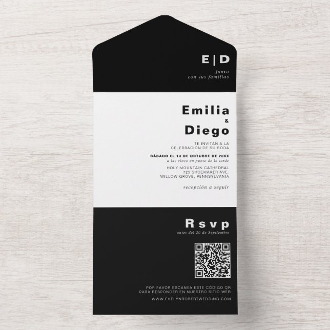 Minimalist Elegant Formal Black Boda Wedding   All All In One Invitation (Inside)