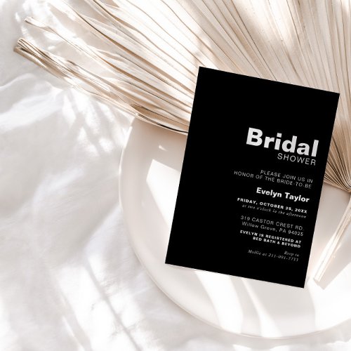 Minimalist Elegant Formal Black Bridal shower  Invitation