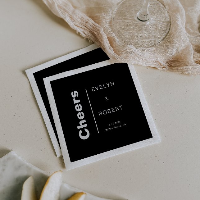 Minimalist Elegant Formal Black Wedding Cheers  Napkins (Creator Uploaded)