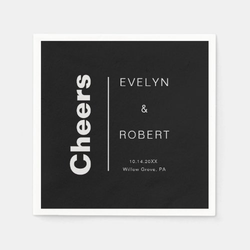 Minimalist Elegant Formal Black Wedding Cheers  Napkins