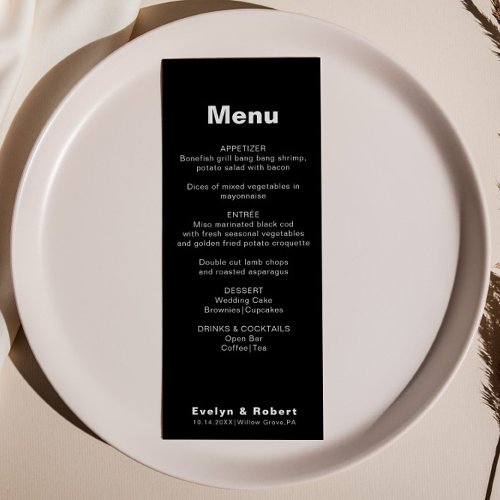 Minimalist Elegant Formal Black Wedding Menu