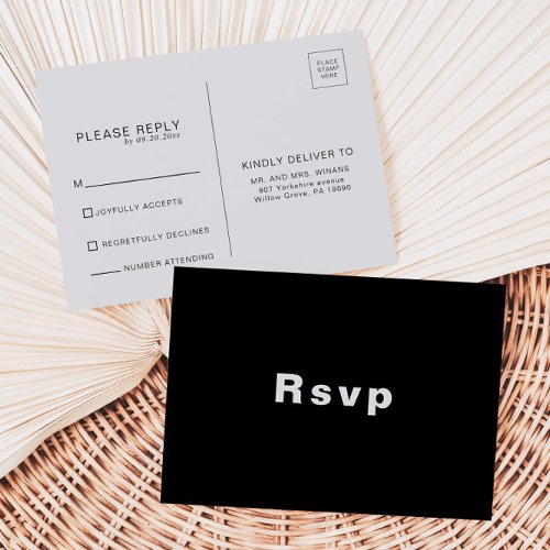 Minimalist Elegant Formal Black Wedding Rsvp   Postcard