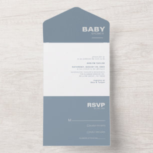 Minimalist Elegant Formal Blue Baby Shower All In One Invitation