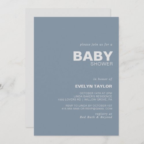 Minimalist Elegant Formal Blue Baby Shower   Invitation