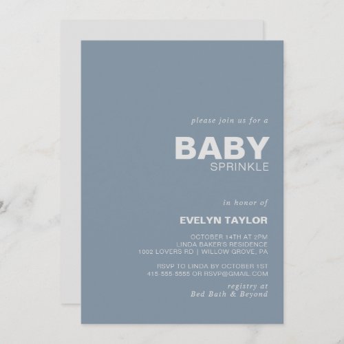 Minimalist Elegant Formal Blue Baby Sprinkle  Invitation