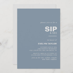 Minimalist Elegant Formal Blue Sip and See Invitation