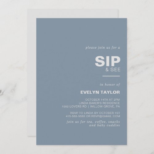 Minimalist Elegant Formal Blue Sip and See  Invitation