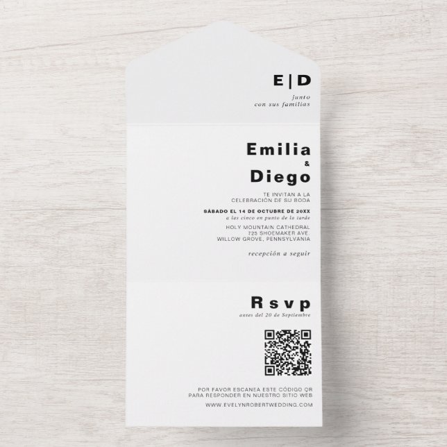 Minimalist Elegant Formal Boda Wedding   All In One Invitation (Inside)
