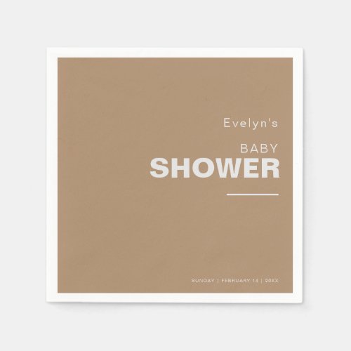 Minimalist Elegant Formal Brown Baby Shower  Napkins