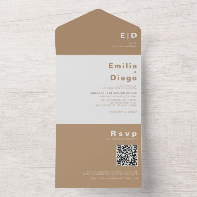 Minimalist Elegant Formal Brown Boda Wedding   All All In One Invitation (Inside)