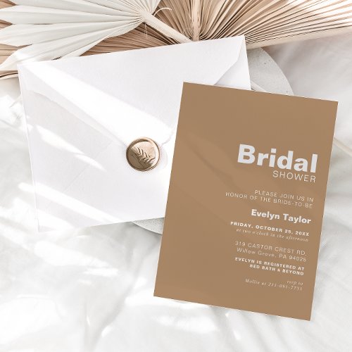 Minimalist Elegant Formal Brown Bridal shower  Invitation