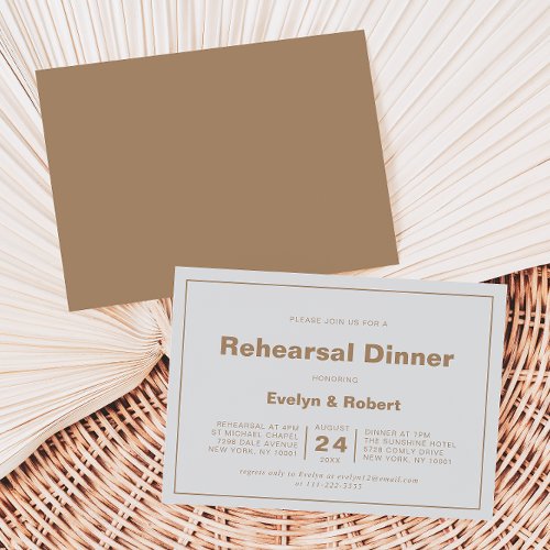 Minimalist Elegant Formal Brown Rehearsal Dinner  Invitation