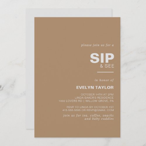 Minimalist Elegant Formal Brown Sip and See   Invitation