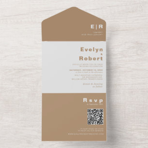 Minimalist Elegant Formal Brown Wedding   All In O One Invitation
