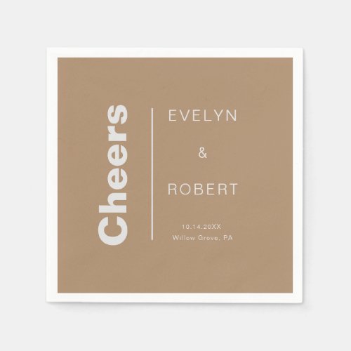 Minimalist Elegant Formal Brown Wedding Cheers    Napkins