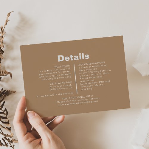 Minimalist Elegant Formal Brown Wedding Details   Enclosure Card