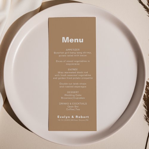 Minimalist Elegant Formal Brown Wedding Menu