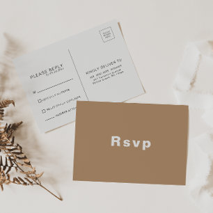 Minimalist Elegant Formal Brown Wedding Rsvp Postcard