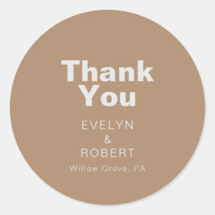 Minimalist Elegant Formal Brown Wedding Thank You Classic Round Sticker