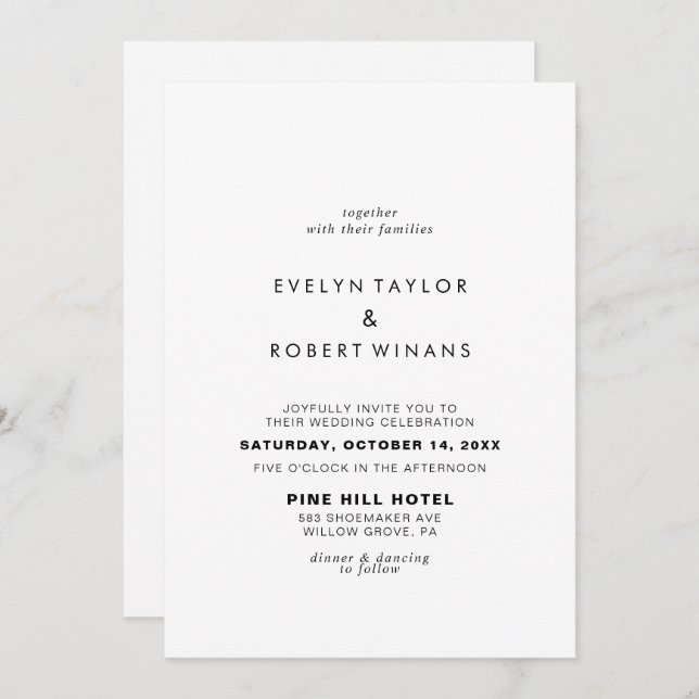 Minimalist Elegant Formal Front and Back Wedding  Invitation (Front/Back)