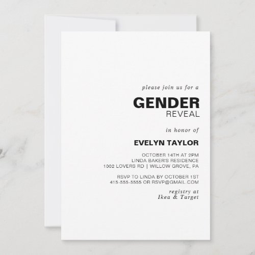 Minimalist Elegant Formal Gender Reveal   Invitation