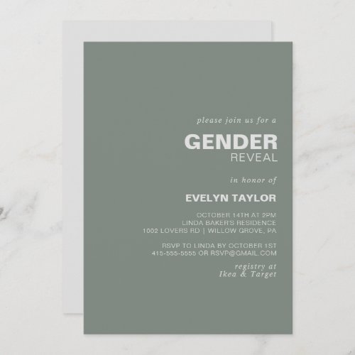 Minimalist Elegant Formal Green Gender Reveal  Invitation