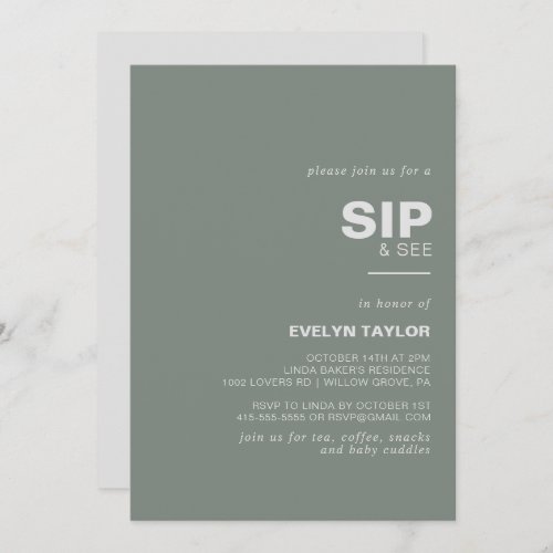Minimalist Elegant Formal Green Sip and See   Invitation