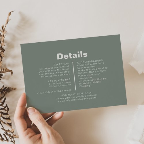 Minimalist Elegant Formal Green Wedding Details   Enclosure Card