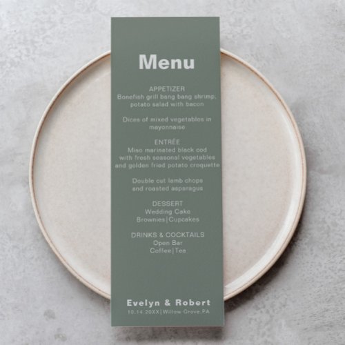 Minimalist Elegant Formal Green Wedding Menu