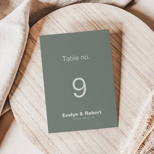 Minimalist Elegant Formal Green Wedding  Table Number