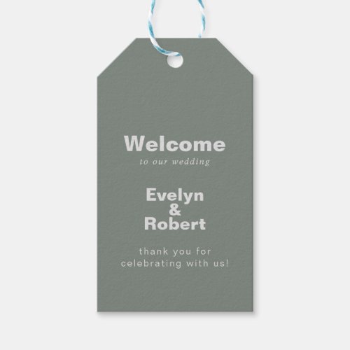 Minimalist Elegant Formal Green Wedding Welcome  Gift Tags