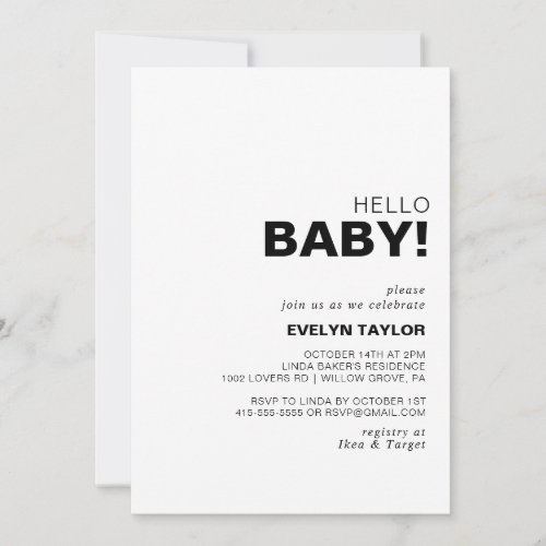 Minimalist Elegant Formal Hello Baby Shower   Invitation