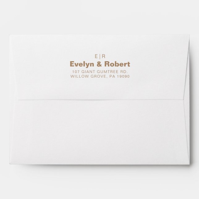 Minimalist Elegant Formal Initial Brown Wedding  Envelope (Back (Top Flap))