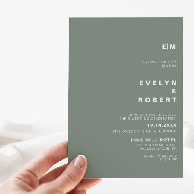 Minimalist Elegant Formal Initial Green Wedding  Invitation (Creator Uploaded)