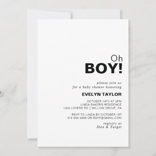 Minimalist Elegant Formal Oh Boy Baby Shower    Invitation