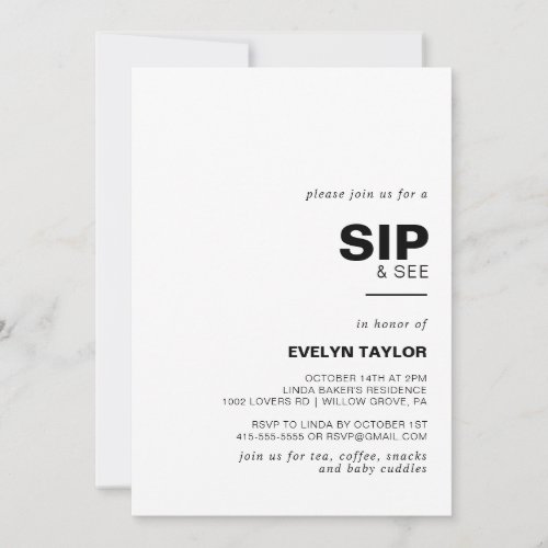 Minimalist Elegant Formal Sip and See    Invitation