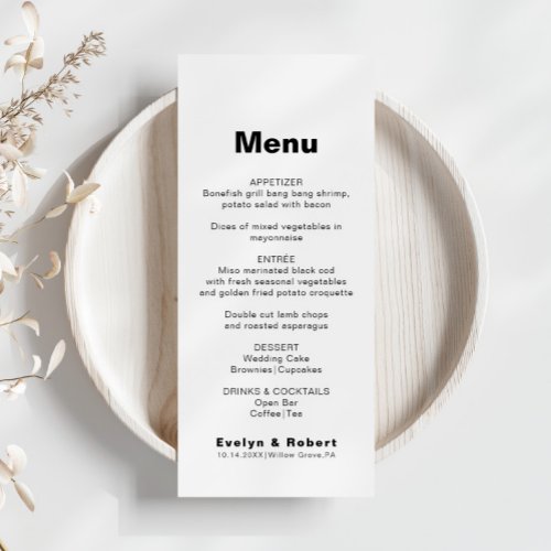 Minimalist Elegant Formal Wedding Menu