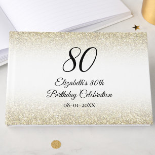 Minimalist Elegant Gold and Black 80th Birthday Guest Book