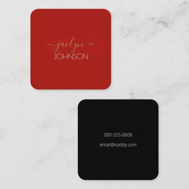 Minimalist  Elegant Gold Black Personalized Name Square Business Card (Front/Back)