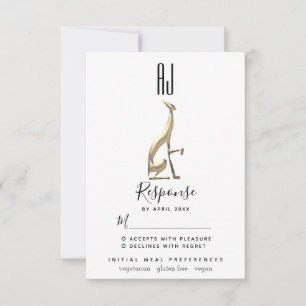 Minimalist Elegant Gold Foil Greyhound Dog Wedding RSVP Card
