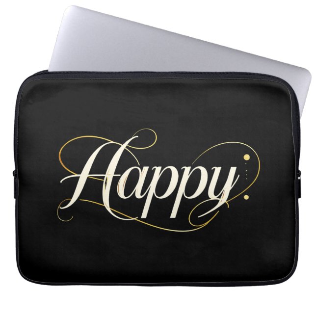 Minimalist Elegant Gold Happy Typography - Classy  Laptop Sleeve (Front)