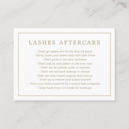 Minimalist Elegant Gold Lashes Aftercare Business Card